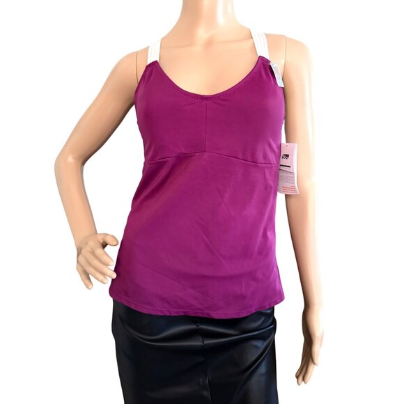Marika Swim Tank Top With Strappy Back UPF 50+ Size Medium Purple White DryWik - Picture 1 of 6